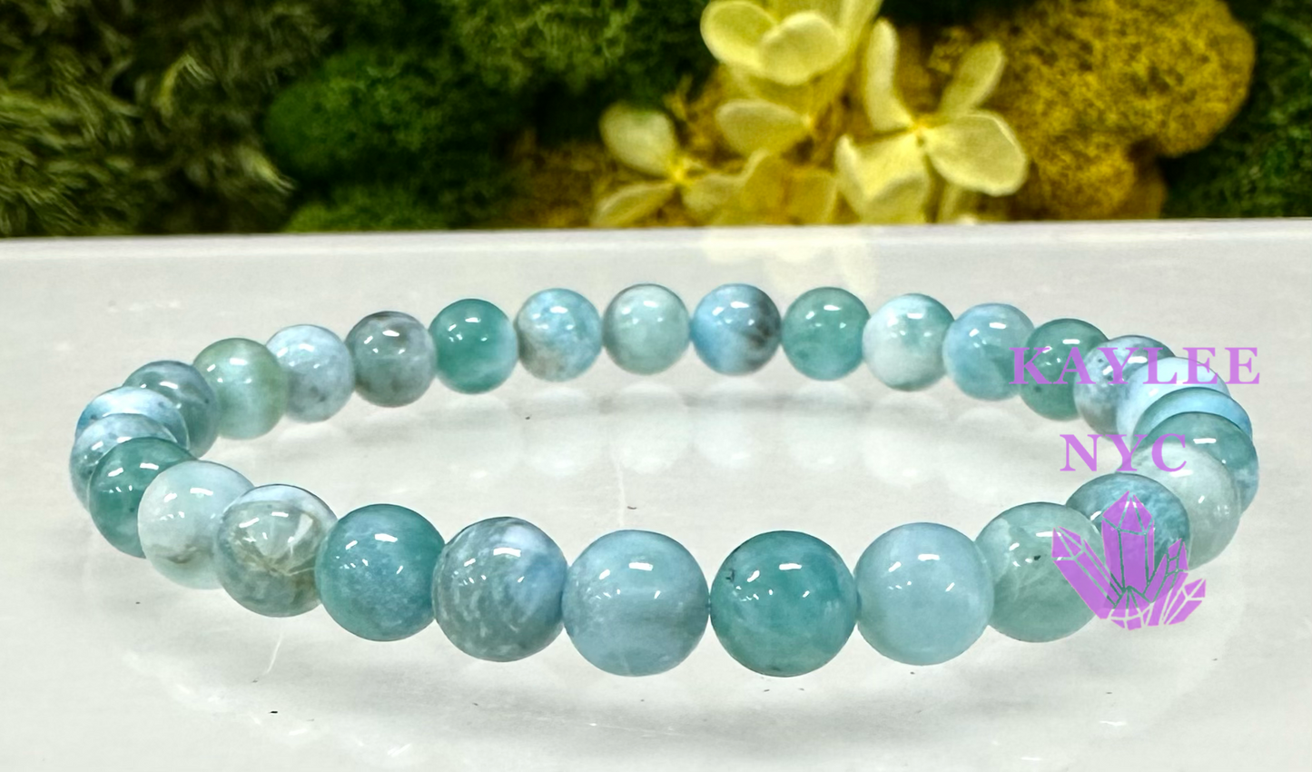 Wholesale 3 Pcs Natural Larimar 8-9mm 7.5” Crystal Healing Stretch Bracelet