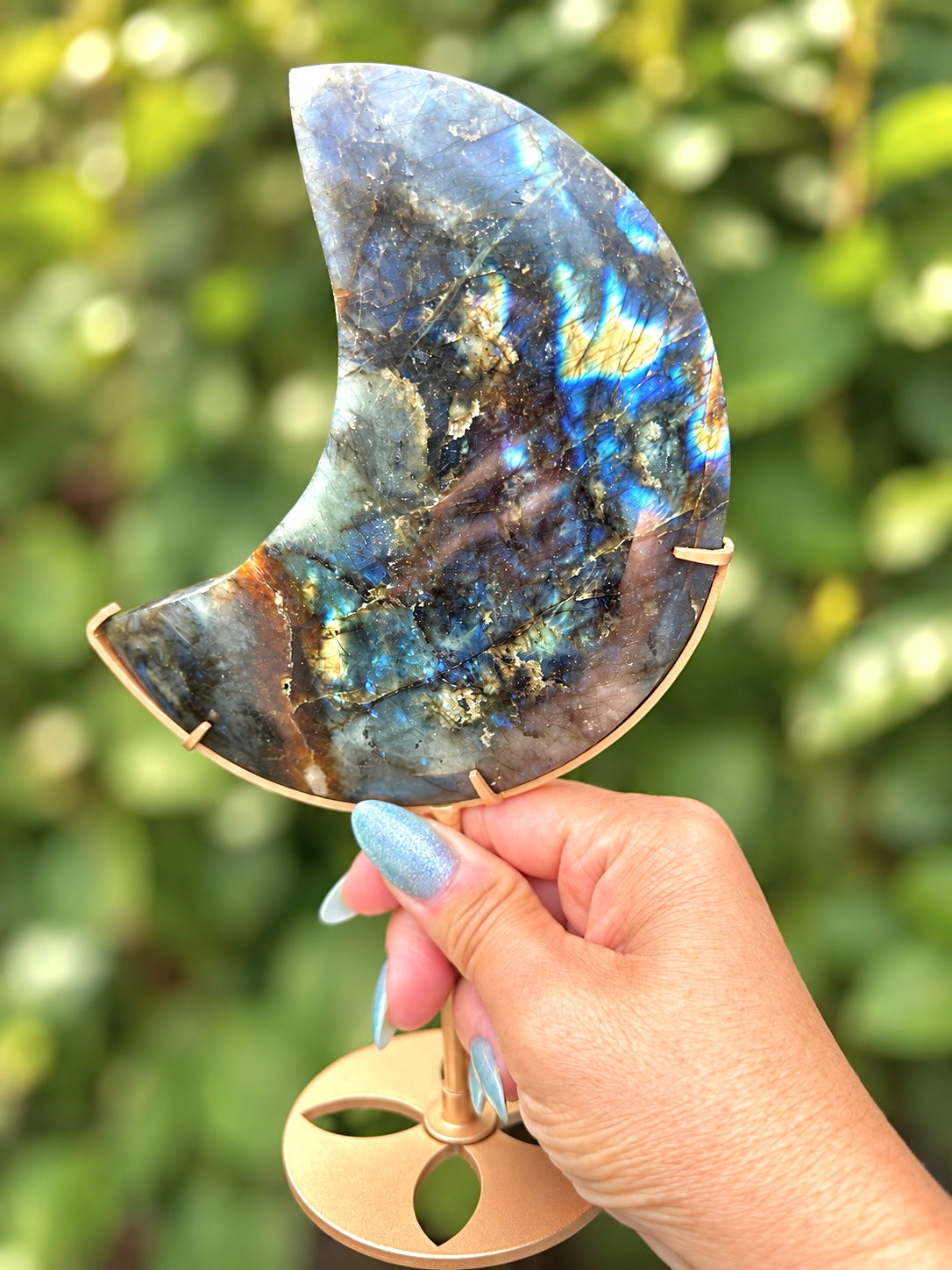 Wholesale Lot 3 pcs Natural Labradorite Moon with Stand Crystal