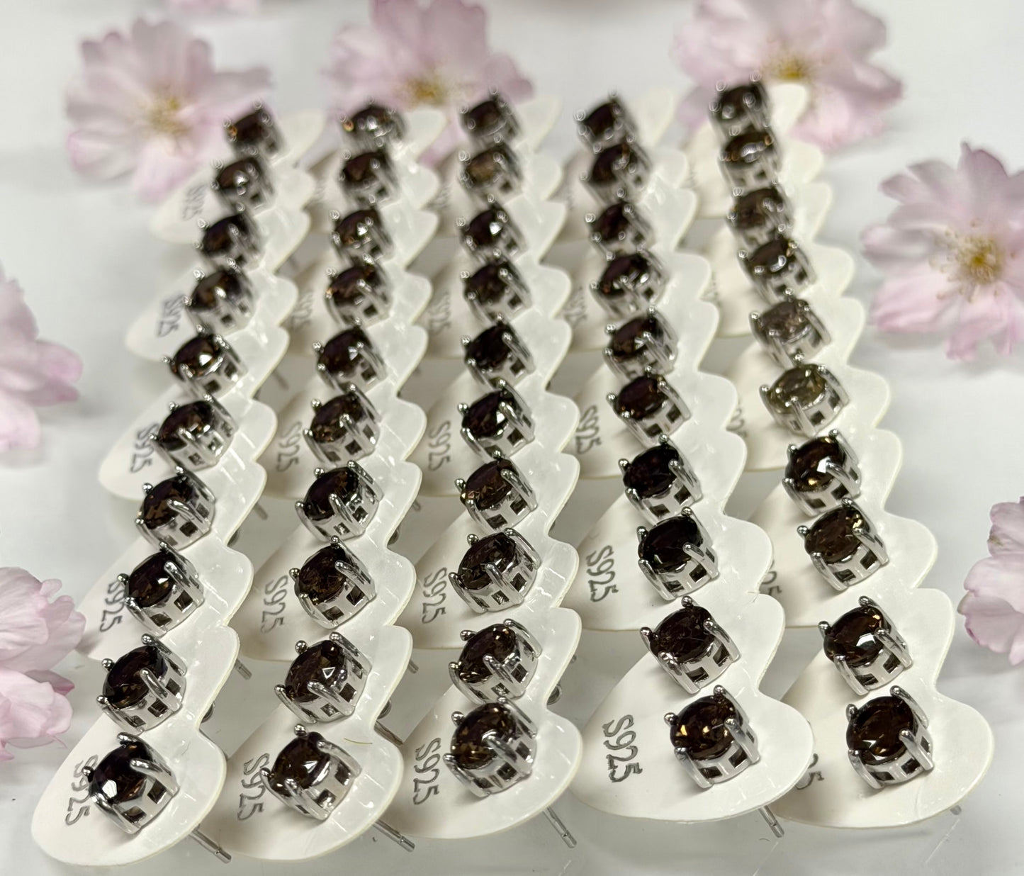 Wholesale Lot 5 Pairs Natural Smoky Quartz Sterling Silver(925) Earring Studs 6mm