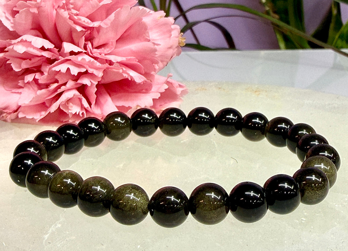 Wholesale Lot 6 Pcs Gold Sheen Obsidian 8mm 7.5” Stretch Bracelet