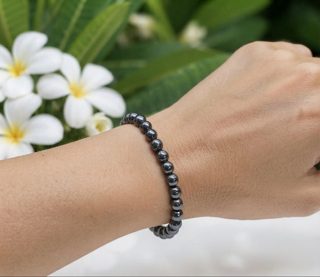 Wholesale Lot 6 Pcs Natural Hematite 6mm 7.5” Crystal Healing Stretch Bracelet