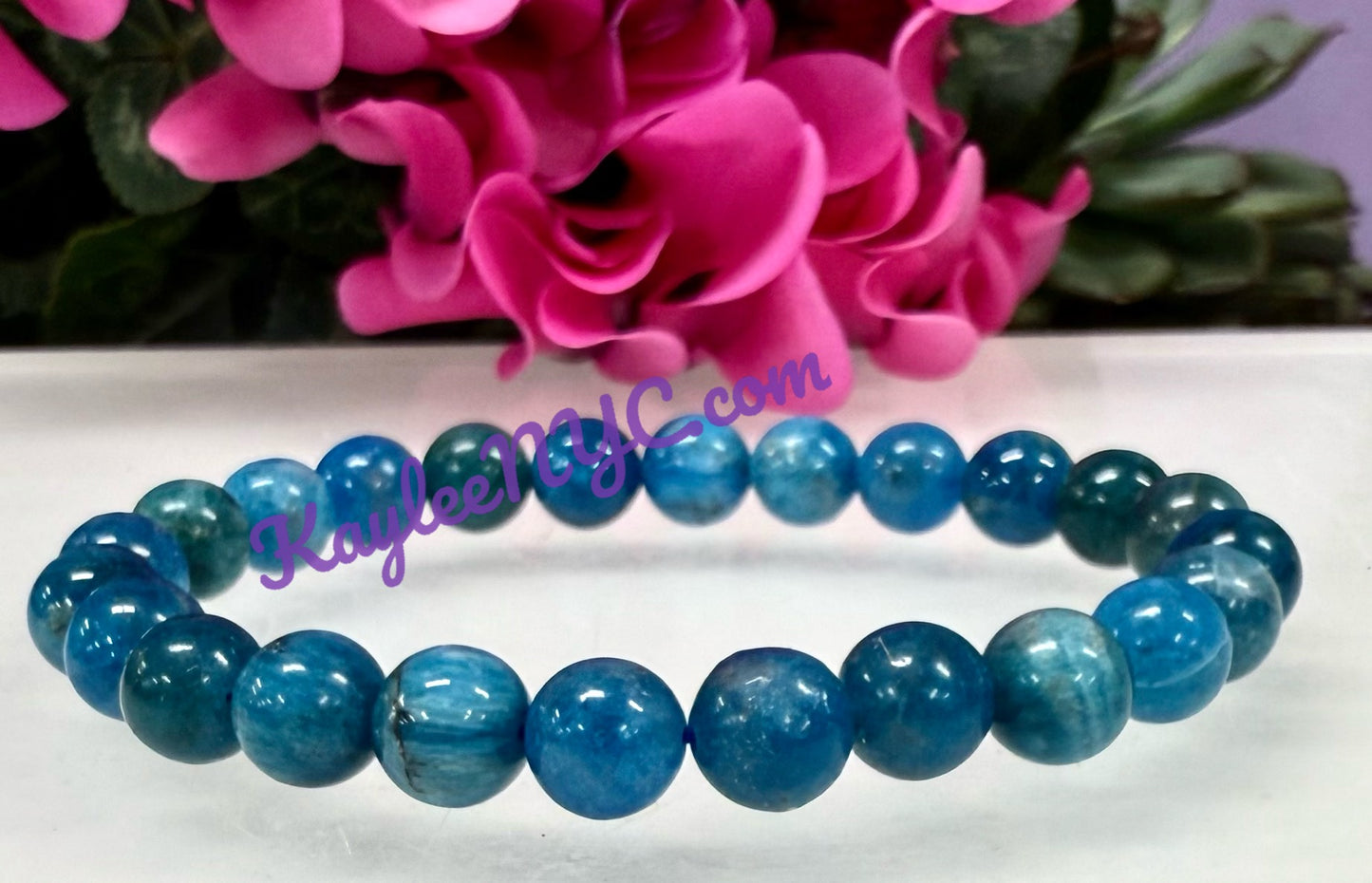 Wholesale 6 Pcs Natural Apatite 8mm 7.5” Crystal Healing Stretch Bracelet