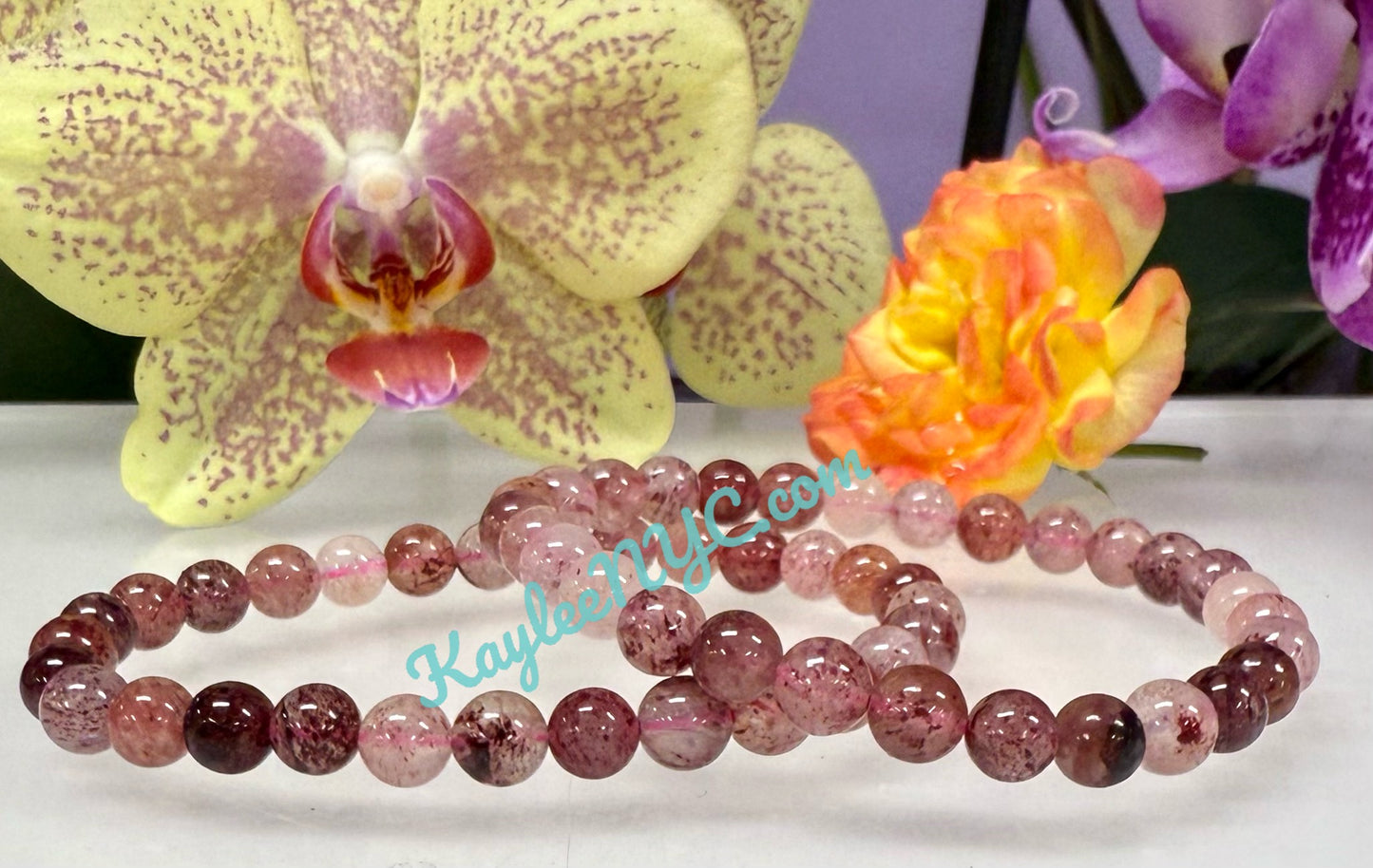 Wholesale Lot 6 Pcs Strawberry Quartz 6mm 7.5” Crystal Healing Stretch Bracelet