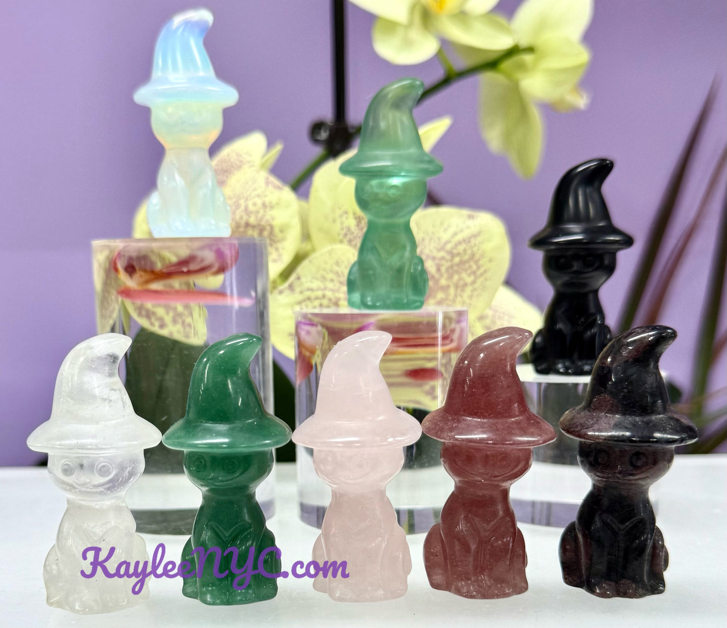 Wholesale Lot 8 pcs 6cm Natural Crystals Witch Hat Cat Healing Energy