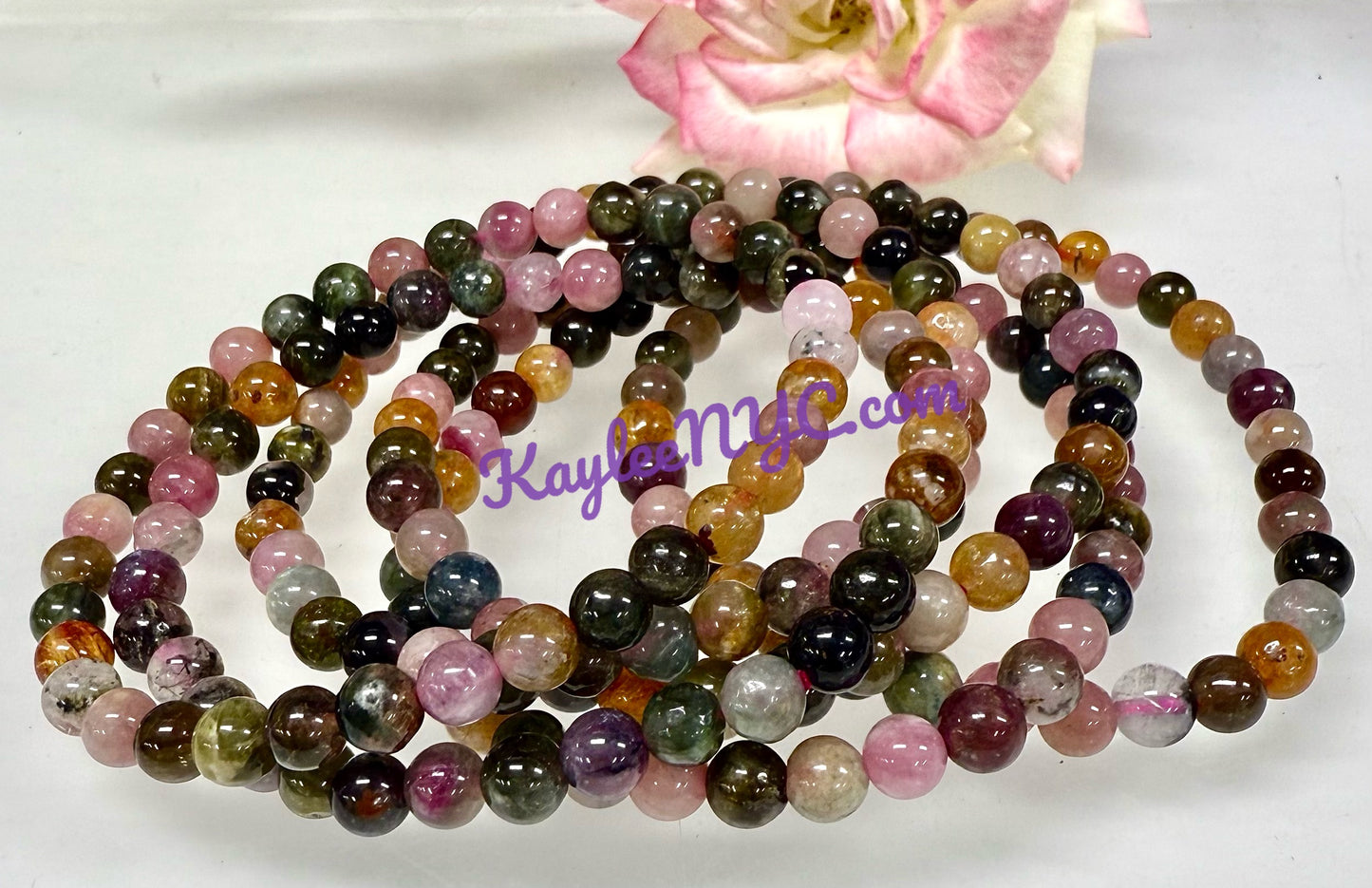Wholesale 6 Pcs Natural Watermelon Tourmaline 5.5mm 7.5” Crystal Healing Stretch Bracelet