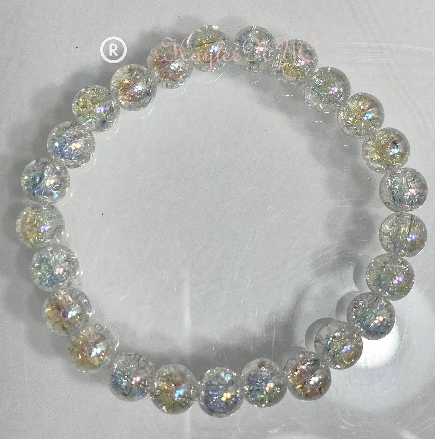 Wholesale 6 Pcs Angel Aura Fire & Ice Quartz 8mm 7.5” Crystal Healing Stretch Bracelet