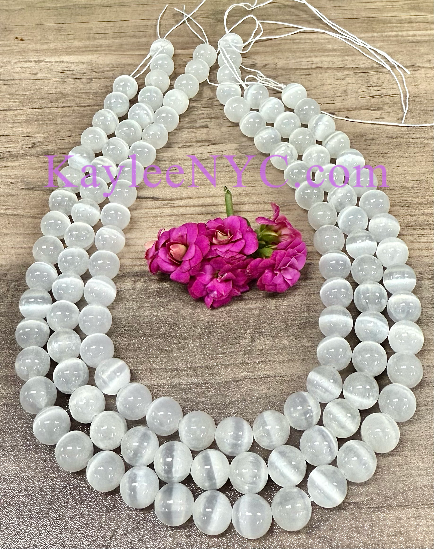 3 strands 10mm Natural Selenite aka Satin Spar Beads