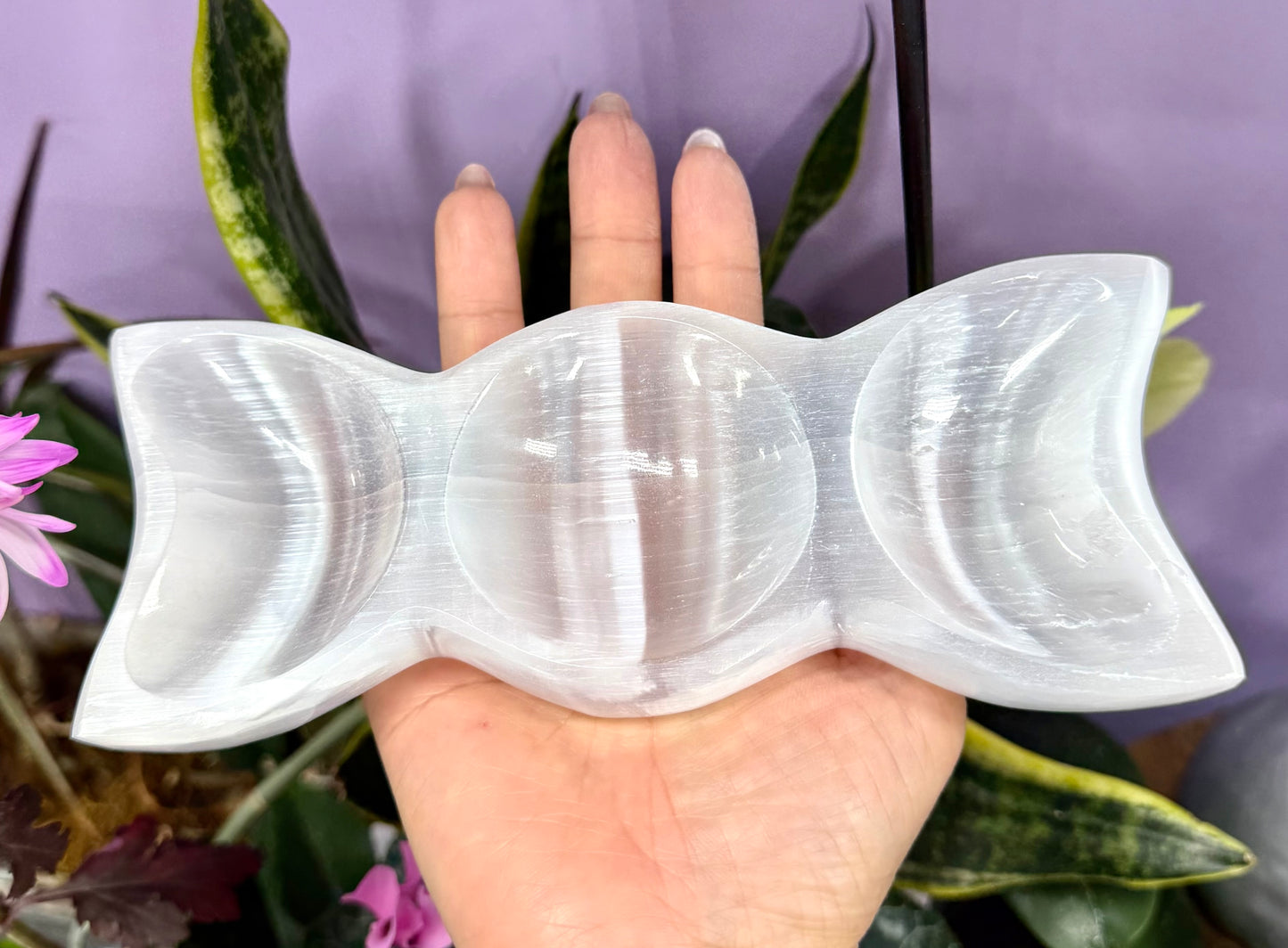 3 PCs large Natural Selenite aka Satin Spar Moon Bowl