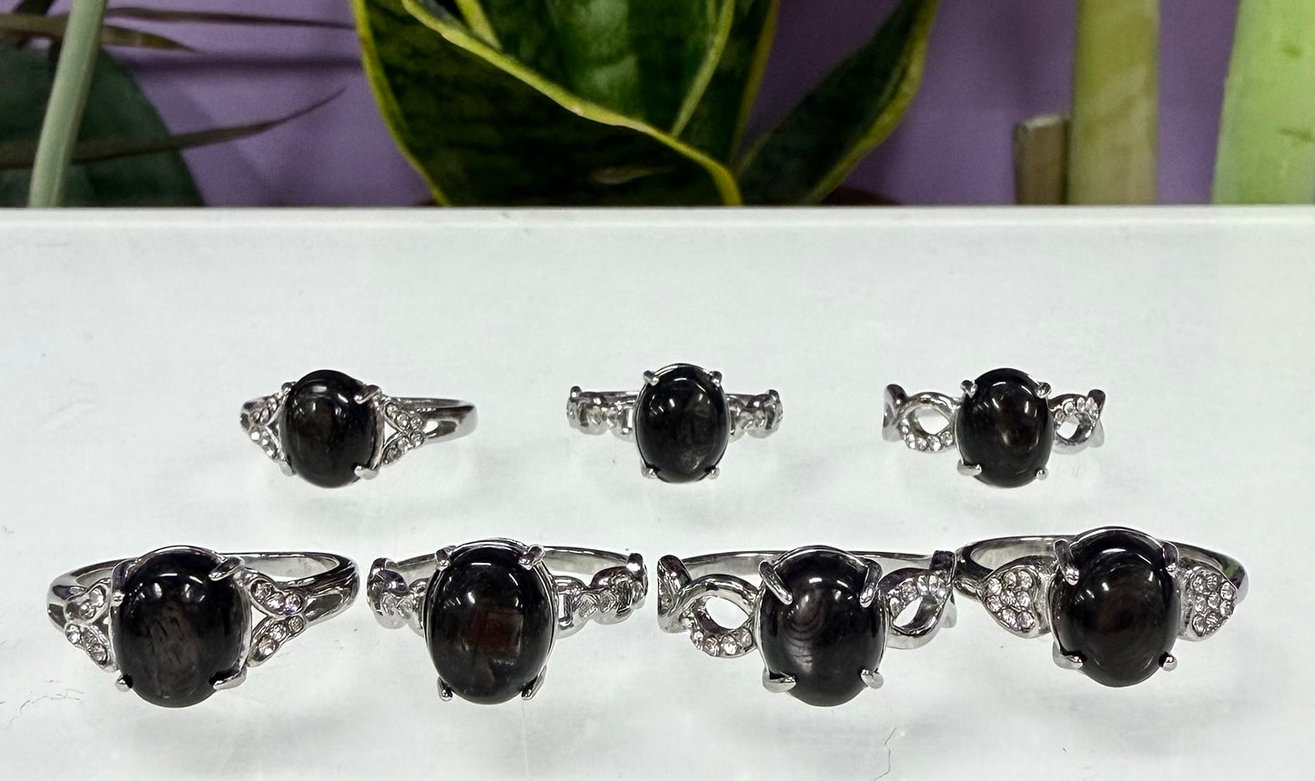 Wholesale Lot 7 pcs Natural Hypersthene Stainless Steel Ring 8x10mm