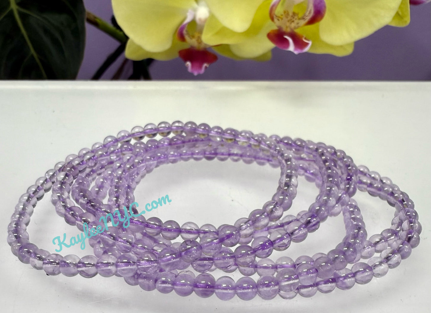 Wholesale Lot 6 Pcs Natural Lavender Amethyst4mm 7.5” Crystal Healing Stretch Bracelet