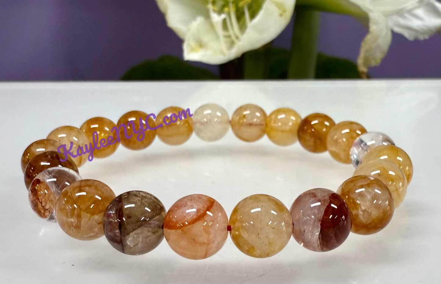 Wholesale Lot 6 Pcs Natural Golden Healer Hematoid 10mm 8” Natural Stretch Bracelet