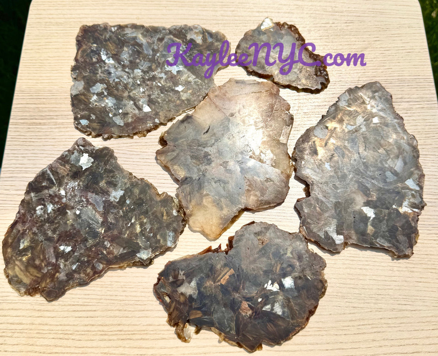 3 PCs Natural Golden Lepidolite Mica Slabs