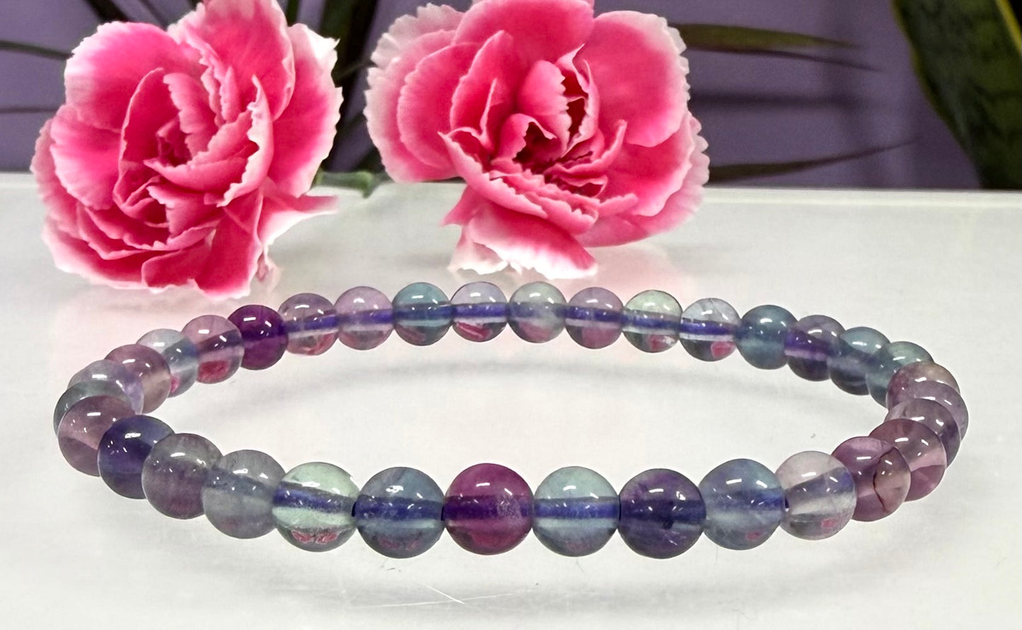 Wholesale 6 Pcs Natural Rainbow Fluorite 6mm 7.5” Crystal Healing Stretch Bracelet