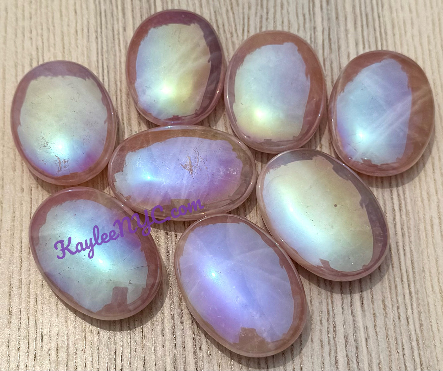 Wholesale Lot 8 pcs Aura Rose Quartz Crystal Palm Stone Healing Energy