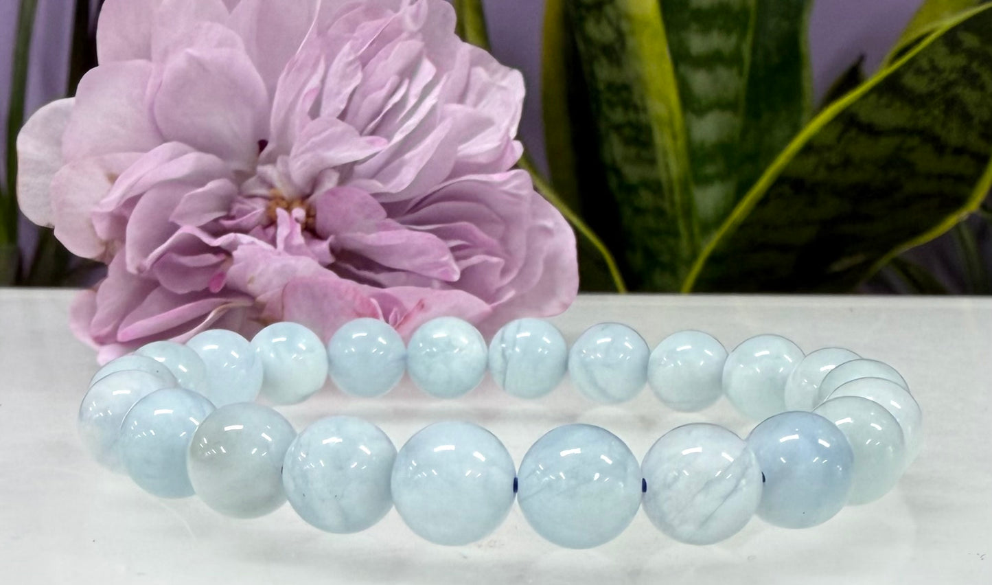 Wholesale 6 Pcs Natural Aquamarine 8mm 7.5” Crystal Healing Stretch Bracelet