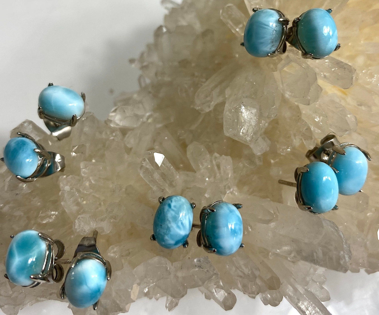 Wholesale Lot 5 Pairs Natural Larimar Sterling Silver(925) Earring Studs 6x8mm
