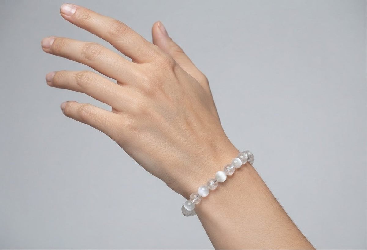 Wholesale Lot 6 Pcs Mixed Natural White Crystals 6mm7.5” Crystal Healing Stretch Bracelet