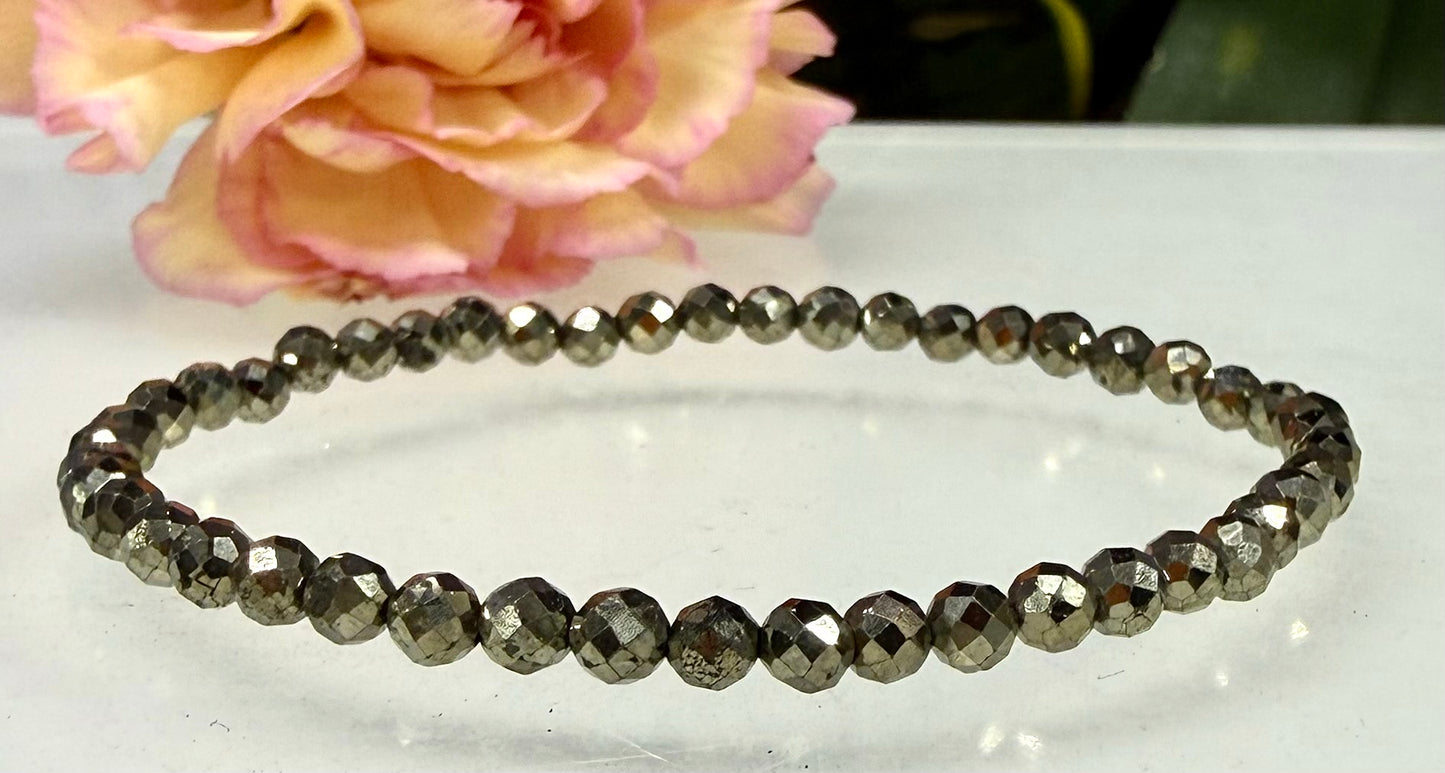 6 PCs 4mm Natural Pyrite Stretch Bracelet 7.5”