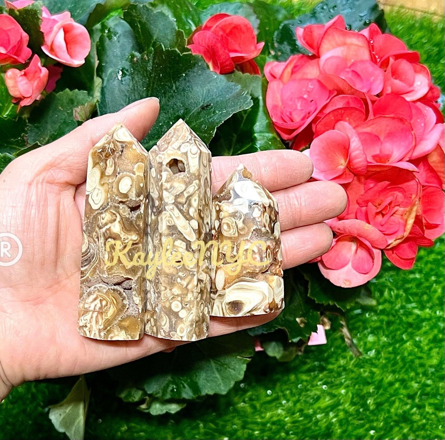 Wholesale Lot 1 Lb Natural Amber Flower Agate Obelisk Point Crystal Energy