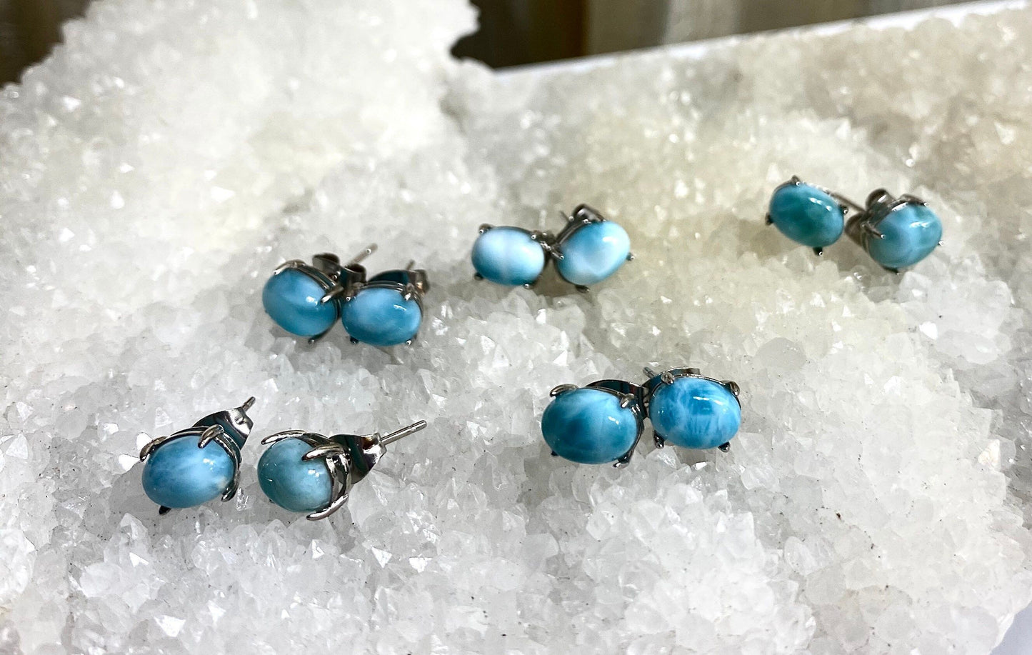 Wholesale Lot 5 Pairs Natural Larimar Sterling Silver(925) Earring Studs 6x8mm