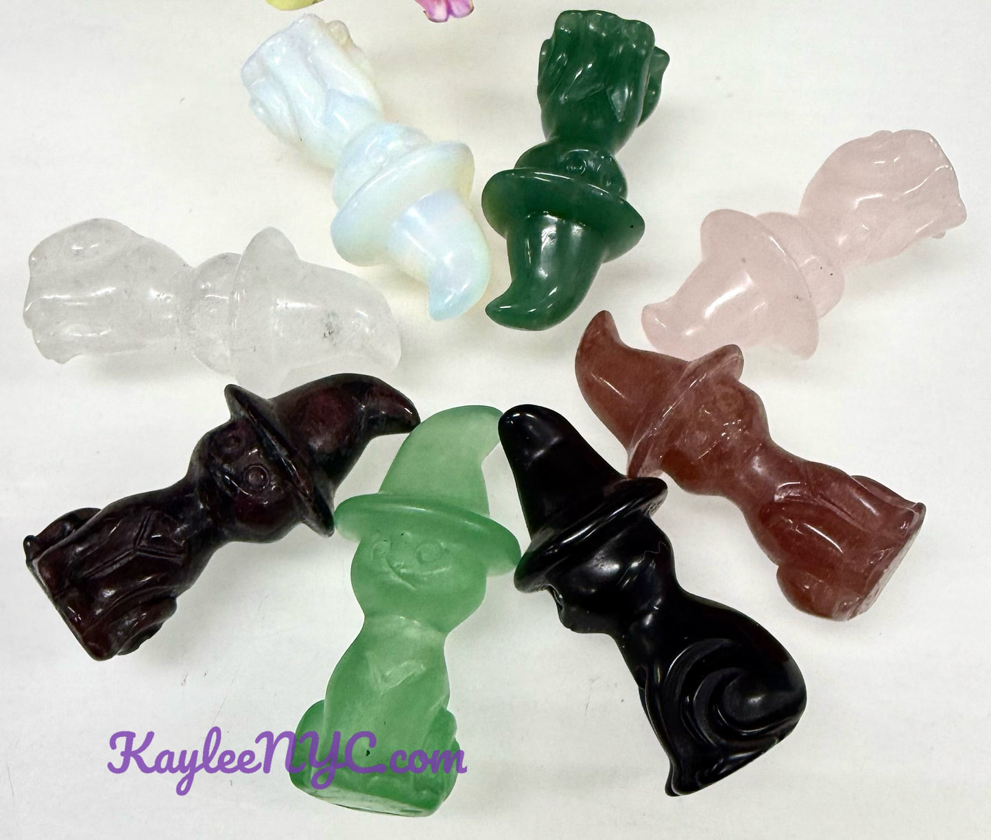Wholesale Lot 8 pcs 6cm Natural Crystals Witch Hat Cat Healing Energy