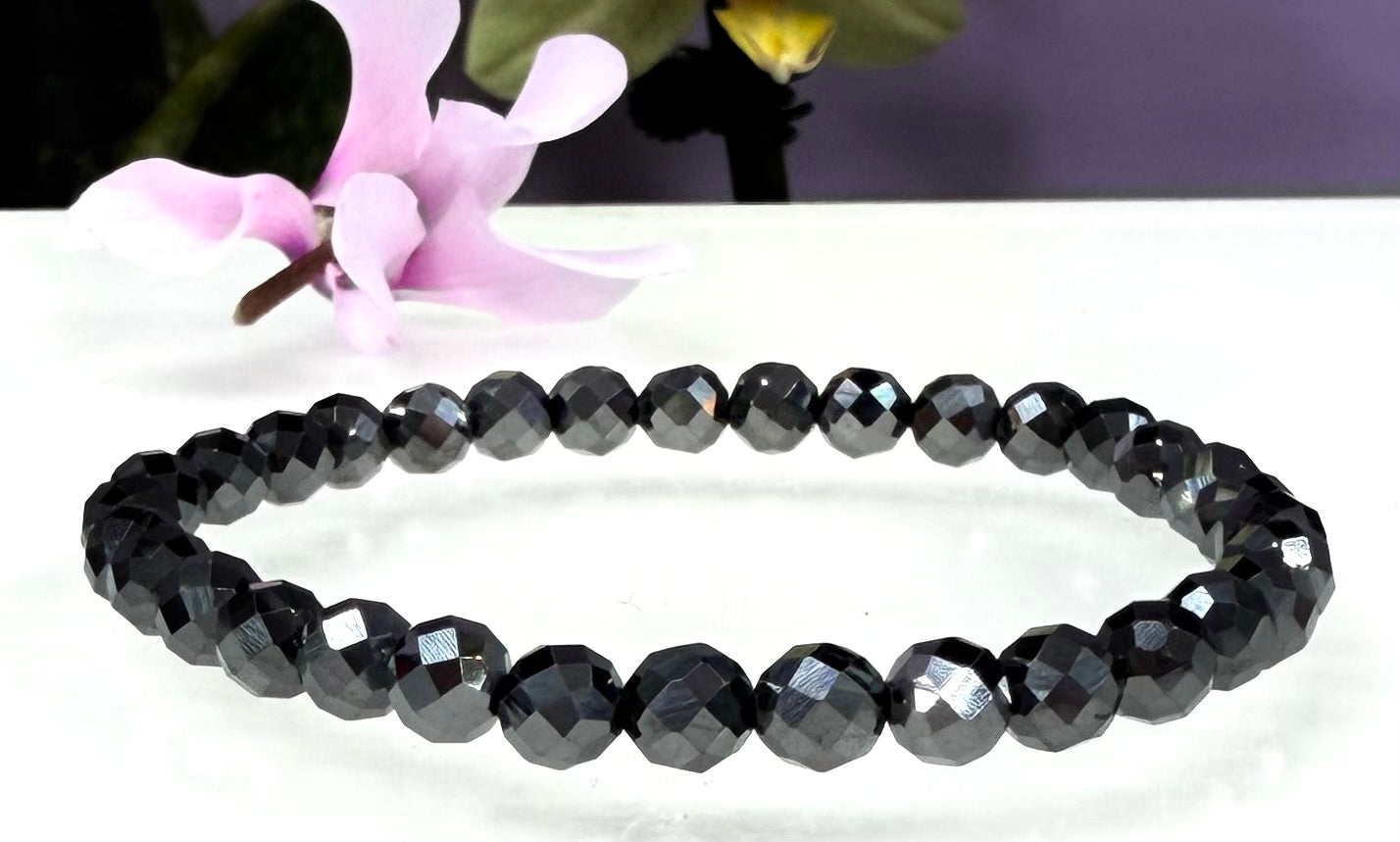 6 PCs 6mm Natural Faceted Hematite Faceted Bracelet 7.5”