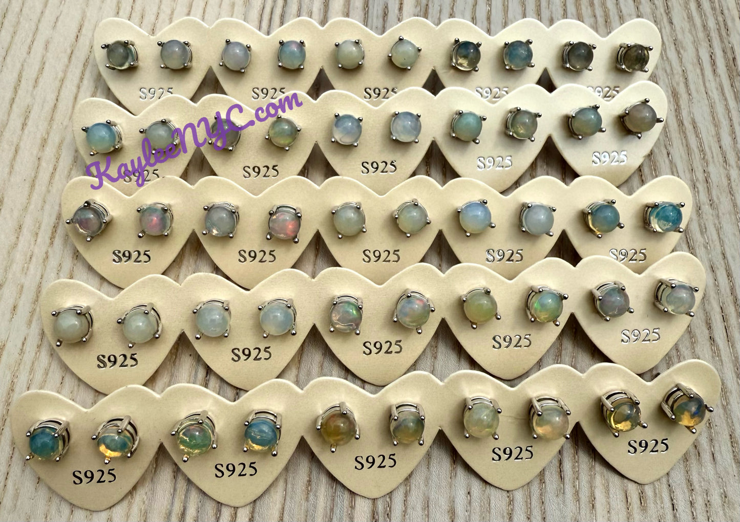 Wholesale Lot 5 Pairs Natural Opal Sterling Silver(925) Earring Studs 6mm round