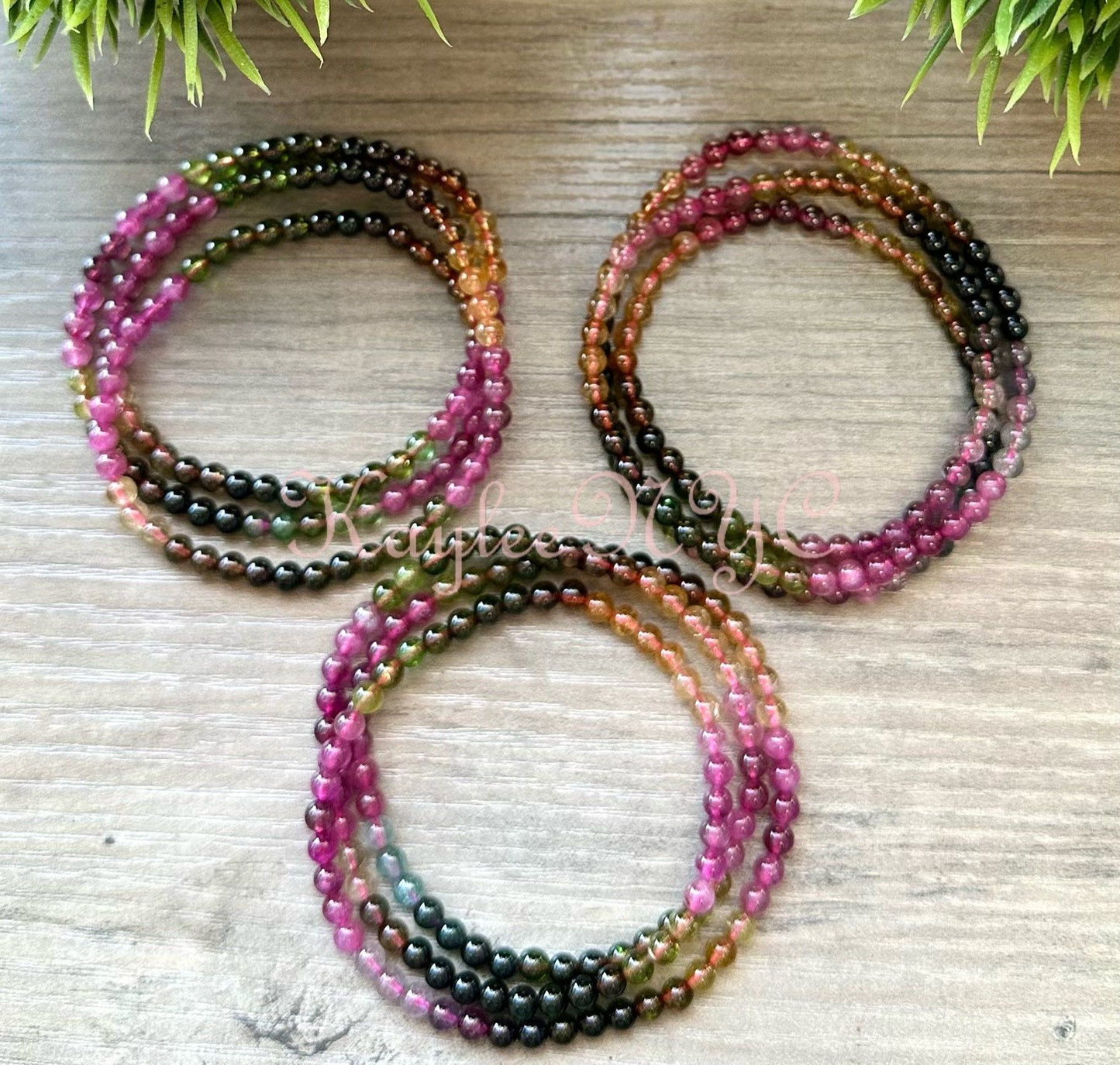 Wholesale Lot 3 Pcs Natural Watermelon Tourmaline 4mm 22” Crystal Healing Stretch Bracelet/necklace