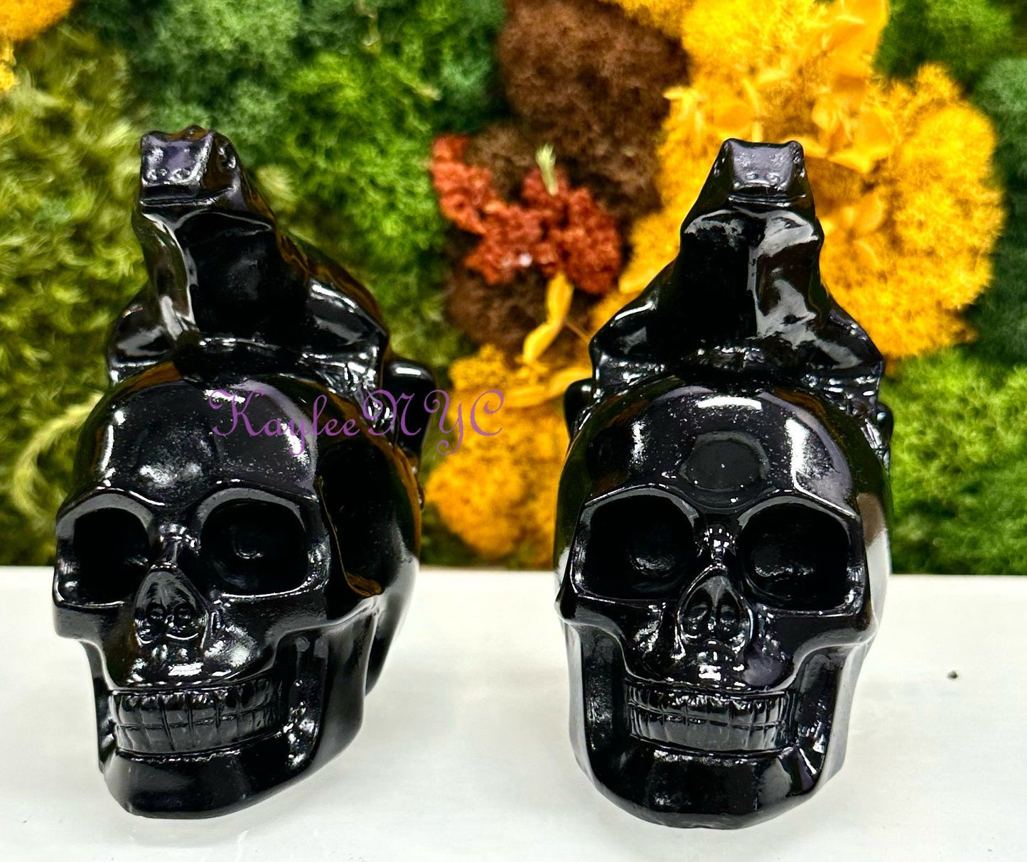 Wholesale lot 2 Pcs Natural Black Obsidian Lizard Skull