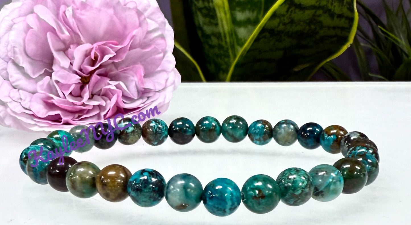 Wholesale 6 Pcs Natural Chrysocolla 6mm 7.5” Crystal Healing Stretch Bracelet