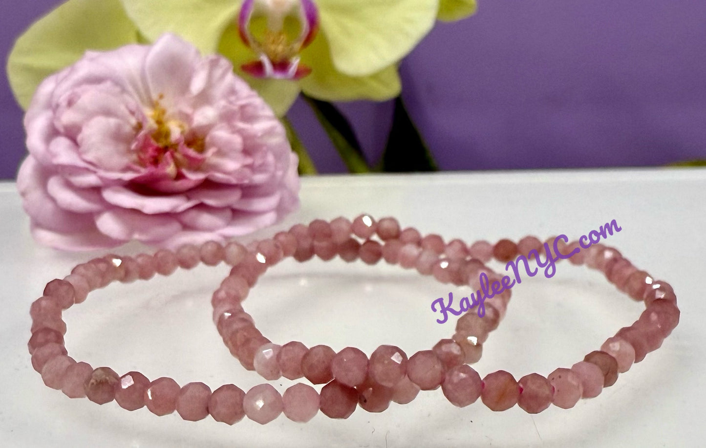 Wholesale Lot 6 Pcs Natural Faceted Pink Opal 4mm 7.5” Crystal Healing Stretch Bracelet