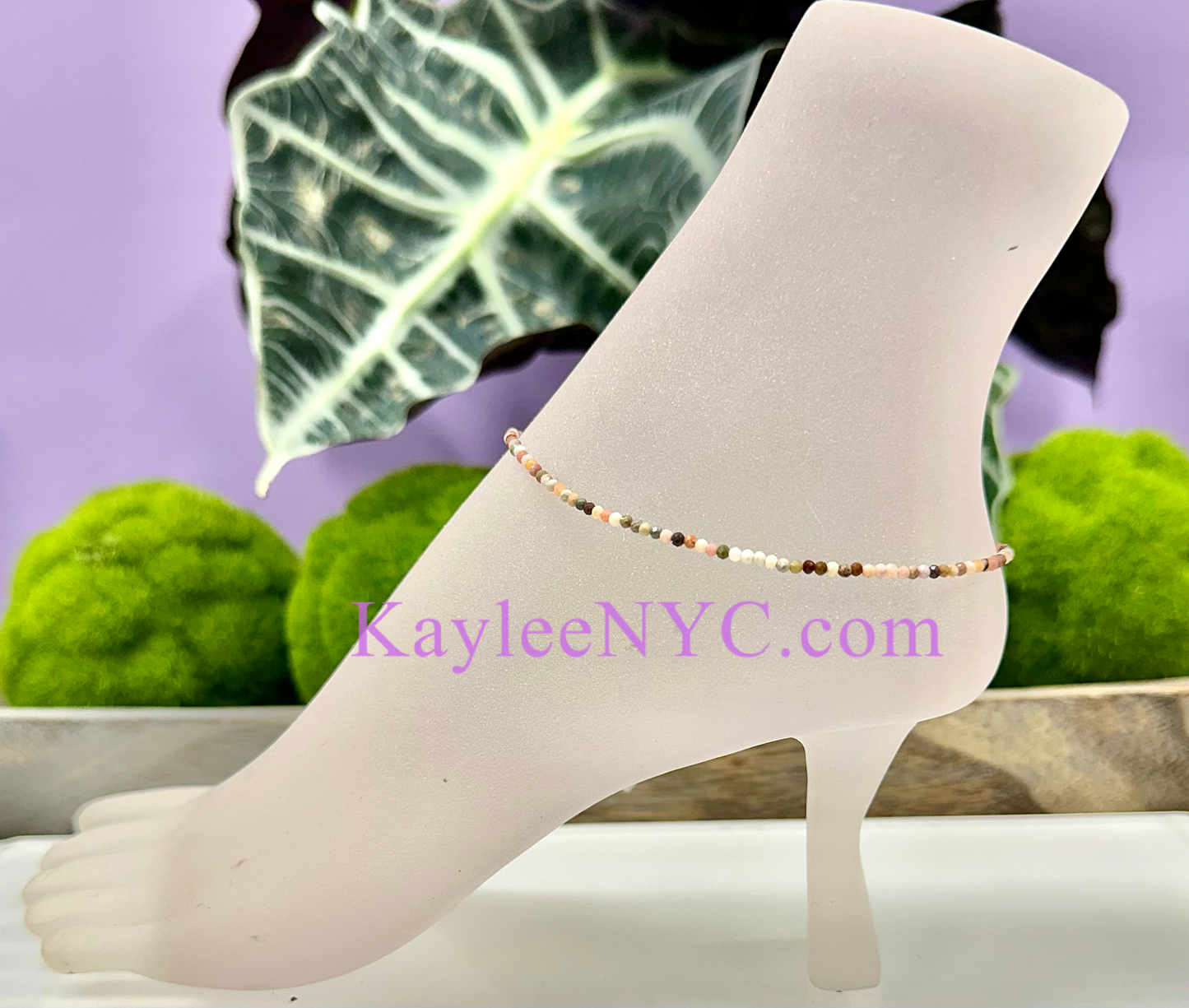 6 PCs 2mm Natural Alashan Agate Anklets Crystal Healing Energy