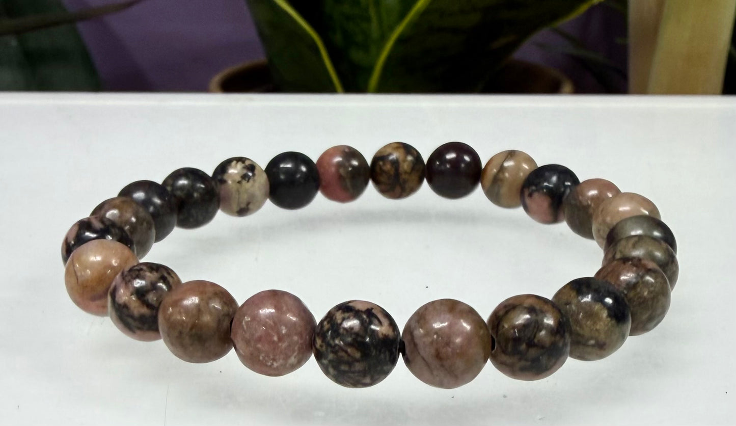 Wholesale 6 Pcs Natural Pink Rhodonite 8mm 7.5” Crystal Healing Stretch Bracelet