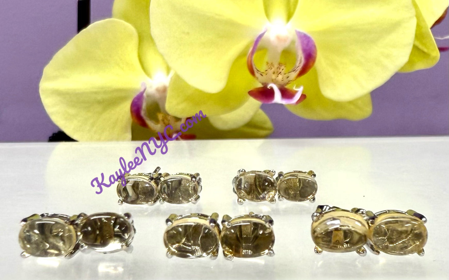 Wholesale Lot 5 Pairs Natural Citrine Sterling Silver(925) Earring Studs 5x7mm