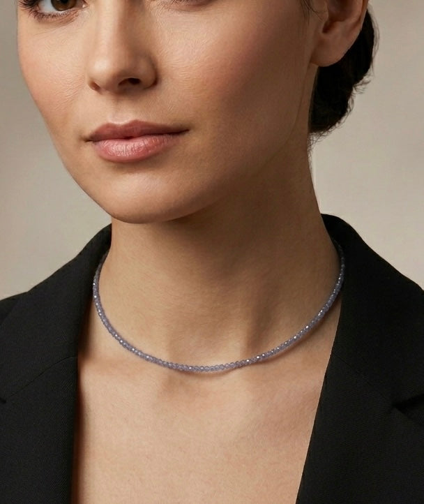 6 PCs 2mm Faceted Natural Tanzanite Necklace Stainless Steel Finding