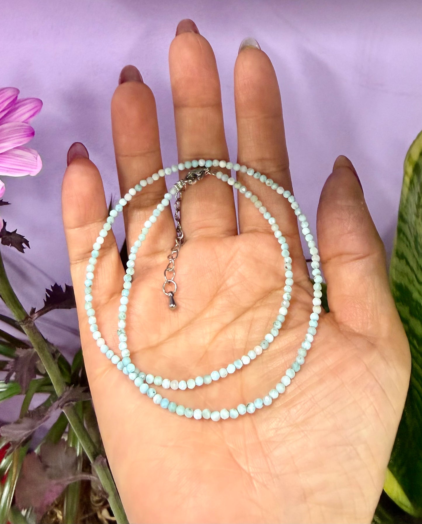 6 PCs 2mm Faceted Natural Larimar Necklace Stainless Steel Finding