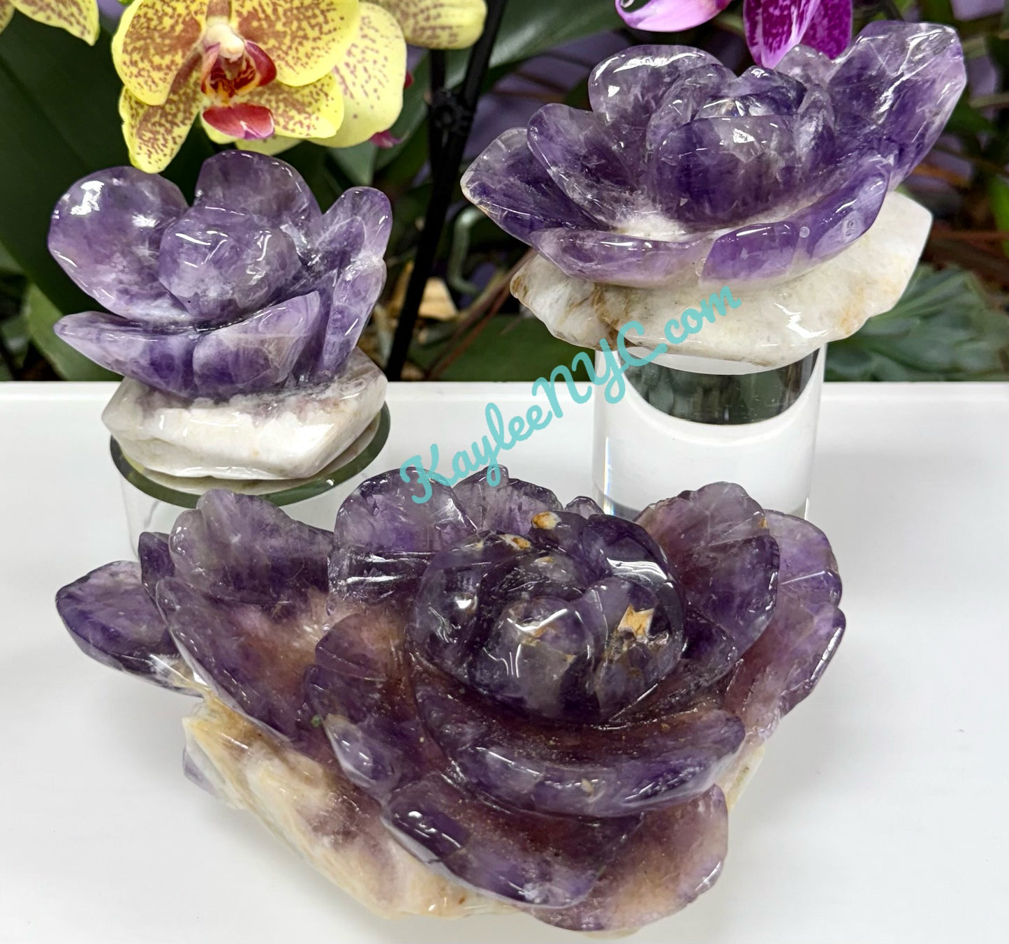 3-4 PCs Natural Amethyst Flowers Carving Crystals Healing Energy