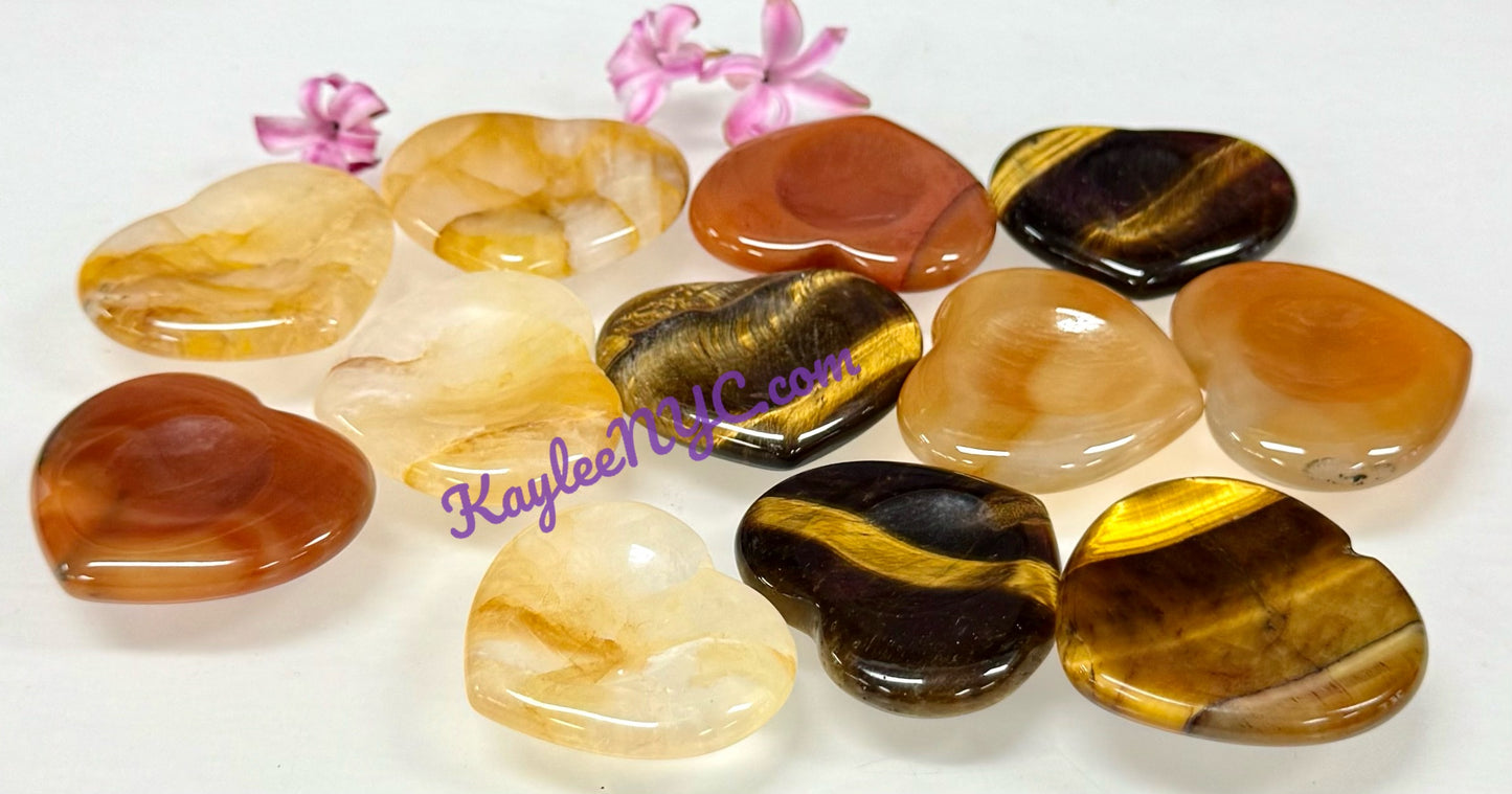 12 PCs Natural Crystal Heart Worry Stone Healing Energy