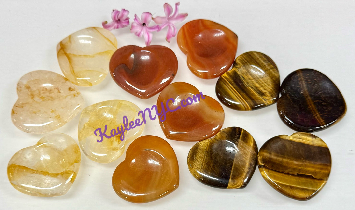 12 PCs Natural Crystal Heart Worry Stone Healing Energy