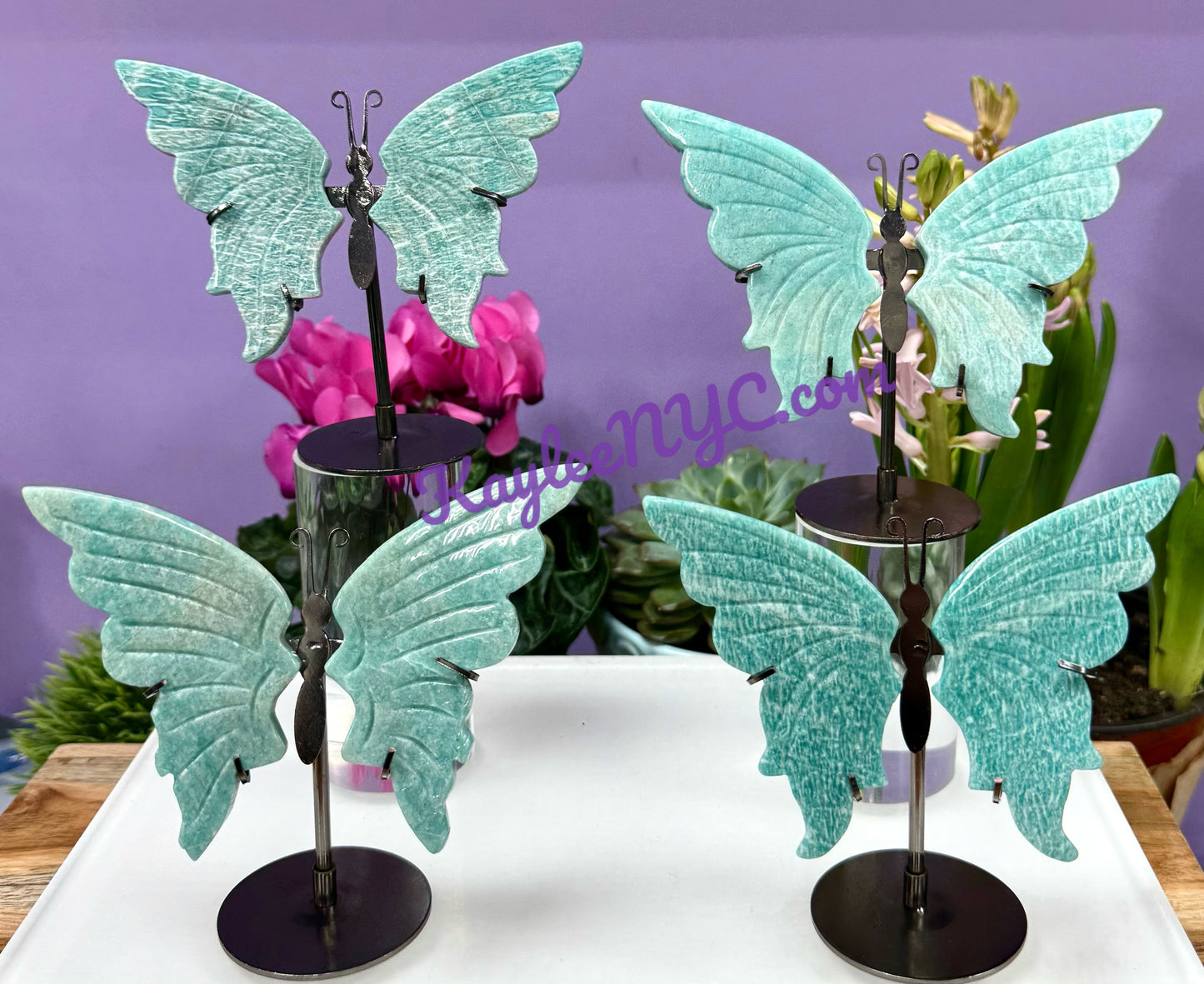 Wholesale Lot 4 PCs Natural Amazonite Crystal Butterfly w/stand Healing Energy