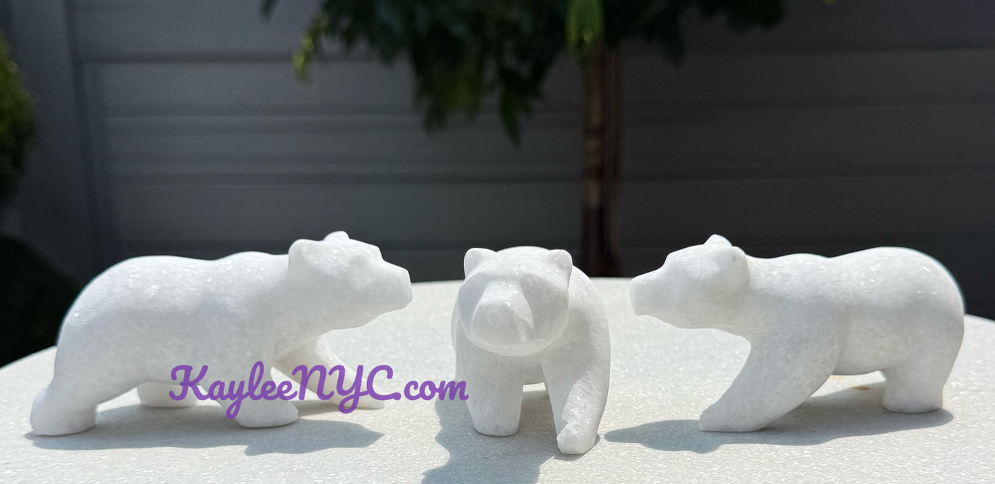 3 PCs Natural Snow Quartz Polar Bear Crystals Healing Energy