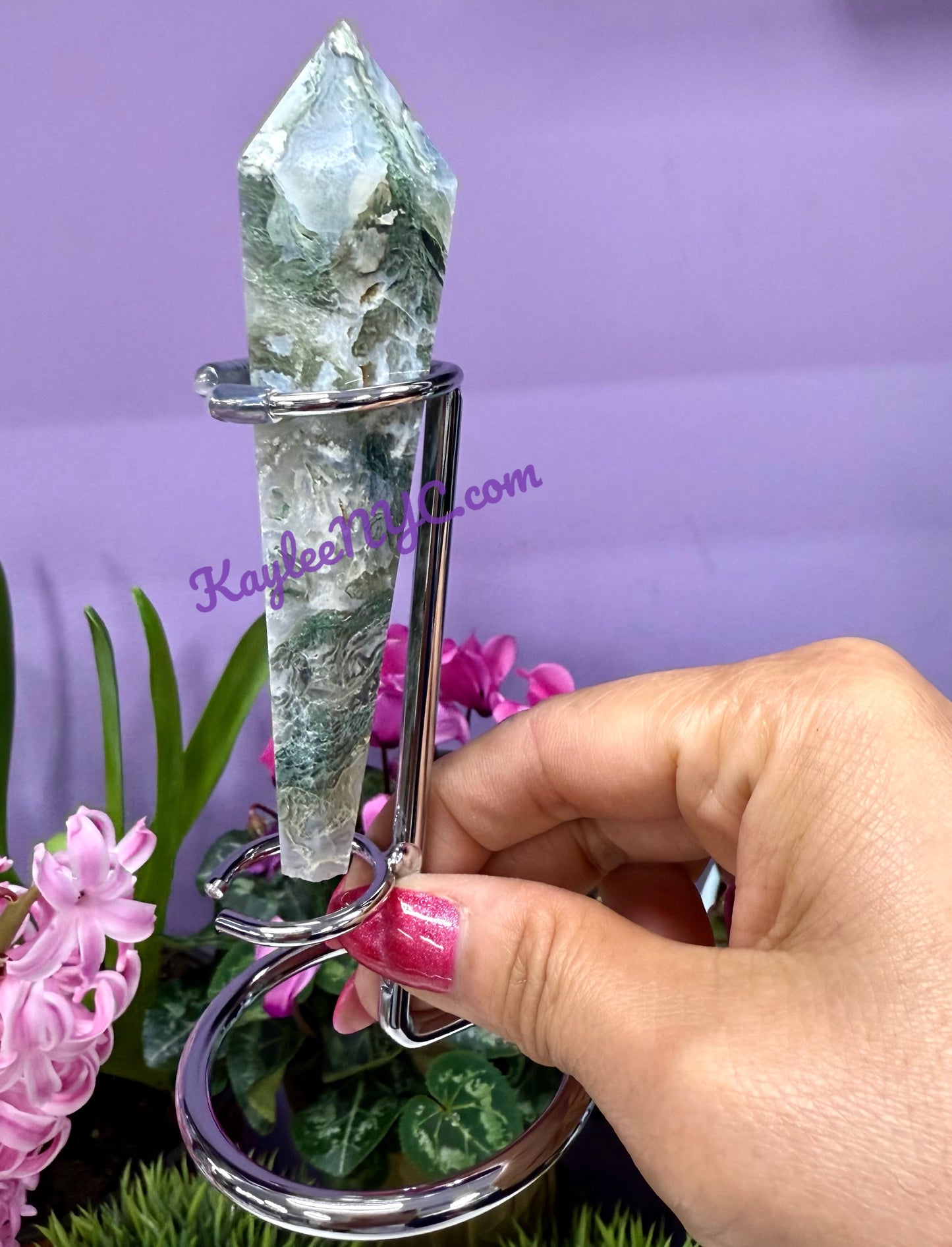 Wholesale Lot 6-7 pcs Natural Moss Agate Scepter w stand Crystal Energy