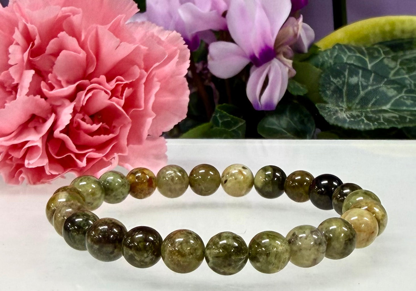 Wholesale 6 Pcs 8mm Green Garnet Stretch Bracelet Natural Crystal Healing Energy 7.5”