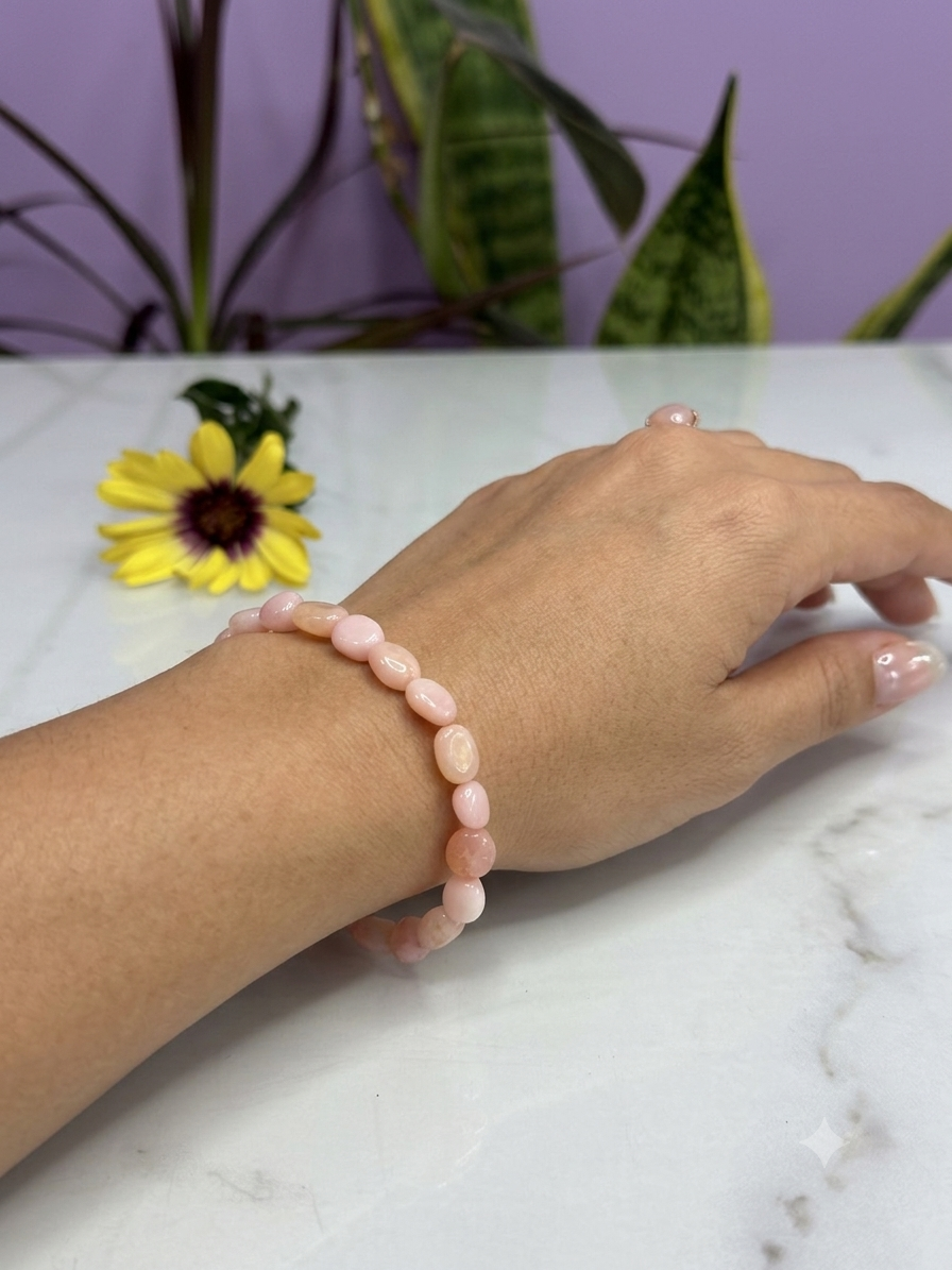 Wholesale 6 Pcs 6.5mmPink Opal Tumble Natural Crystal Healing Stretch Bracelet 7.5"