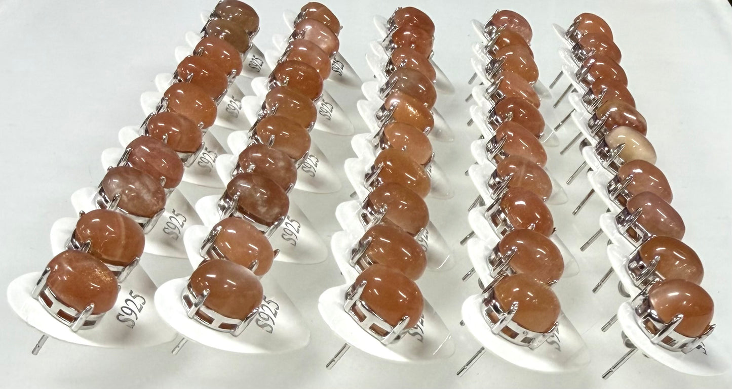 Wholesale Lot 5 Pairs Natural Moonstone Sunstone Sterling Silver(925) Earring Studs 5x7mm