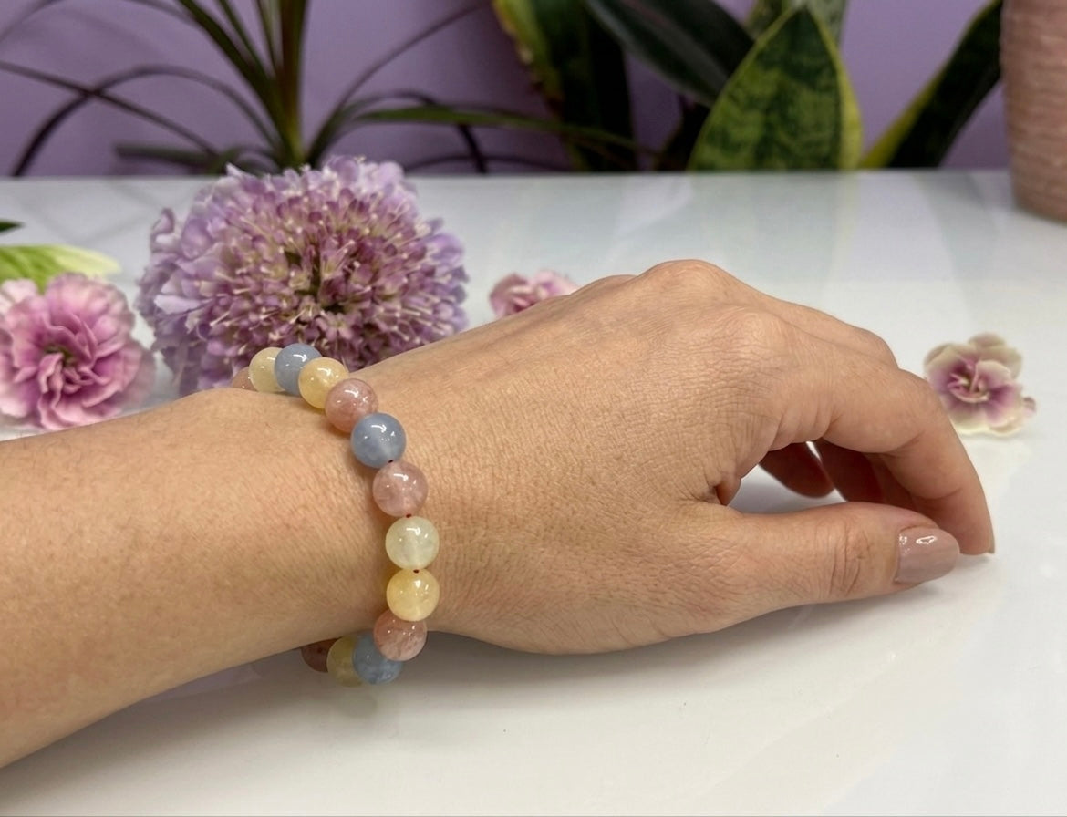 Wholesale 6 Pcs Mixed Natural Calcite 8mm 7.5” Crystal Healing Stretch Bracelet