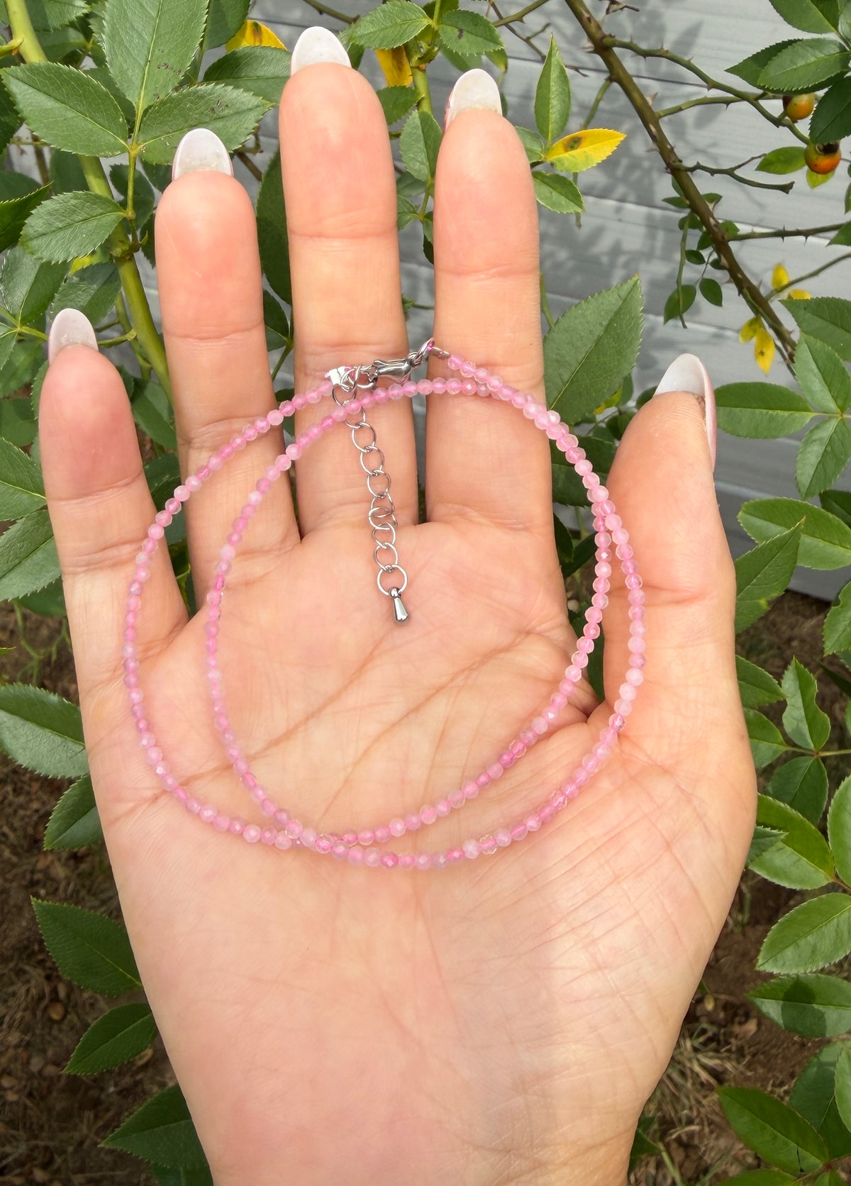 6 PCs 2mm Natural Dark Rose Quartz Necklaces