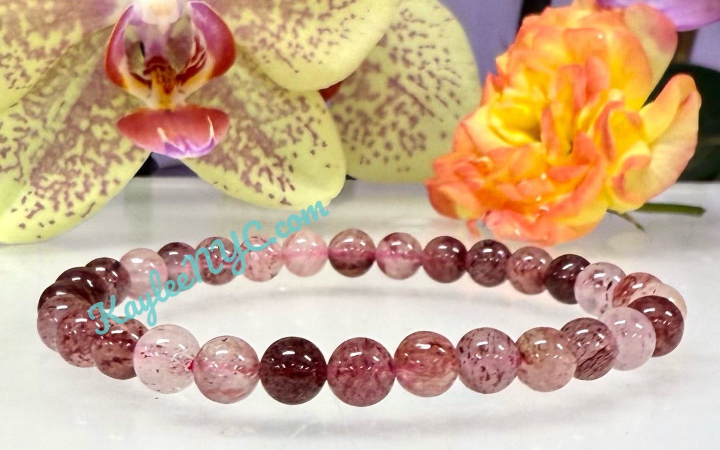 Wholesale Lot 6 Pcs Strawberry Quartz 6mm 7.5” Crystal Healing Stretch Bracelet