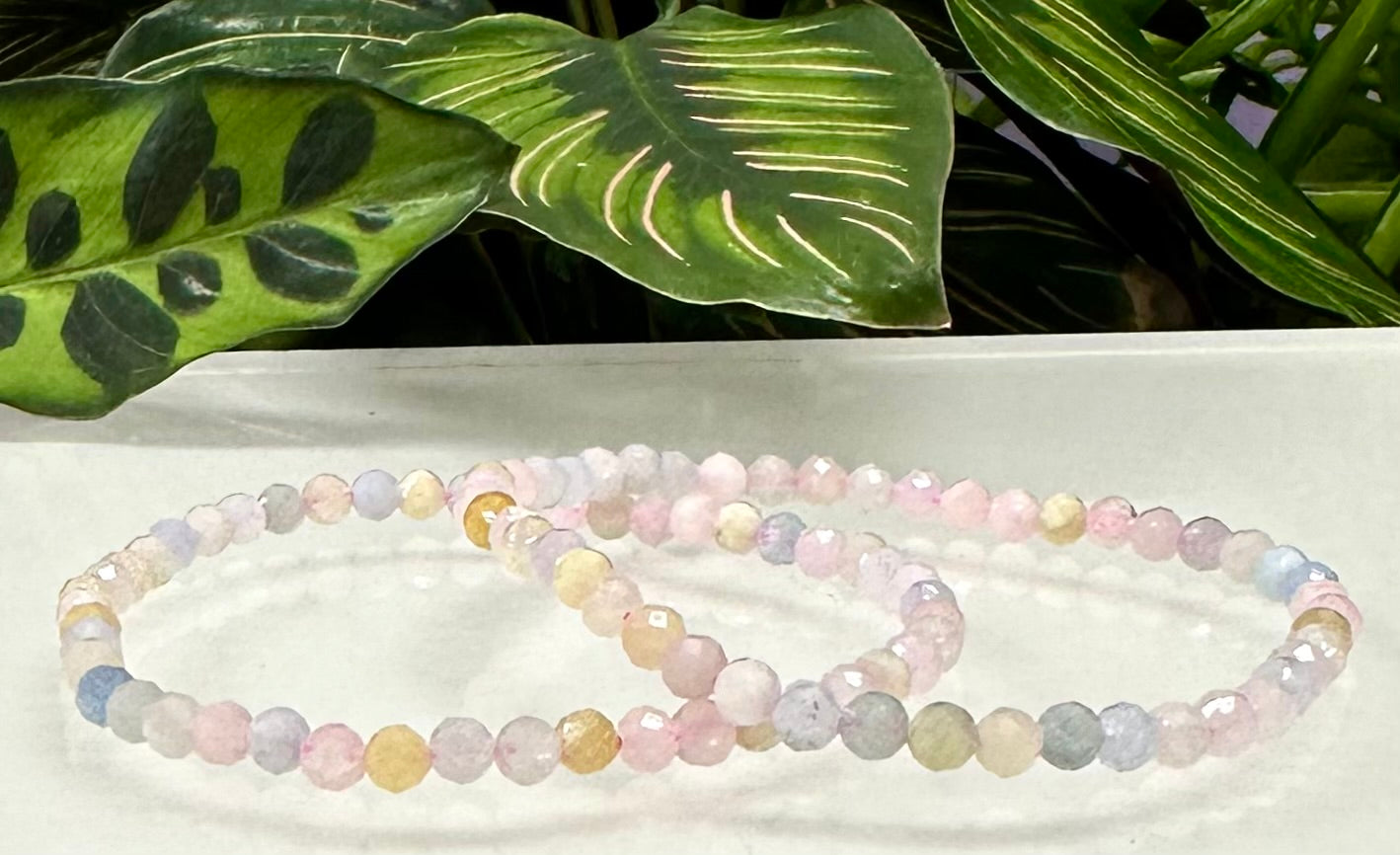 Wholesale Lot 6 Pcs Natural Faceted Morganite 4mm 7.5” Crystal Healing Stretch Bracelet