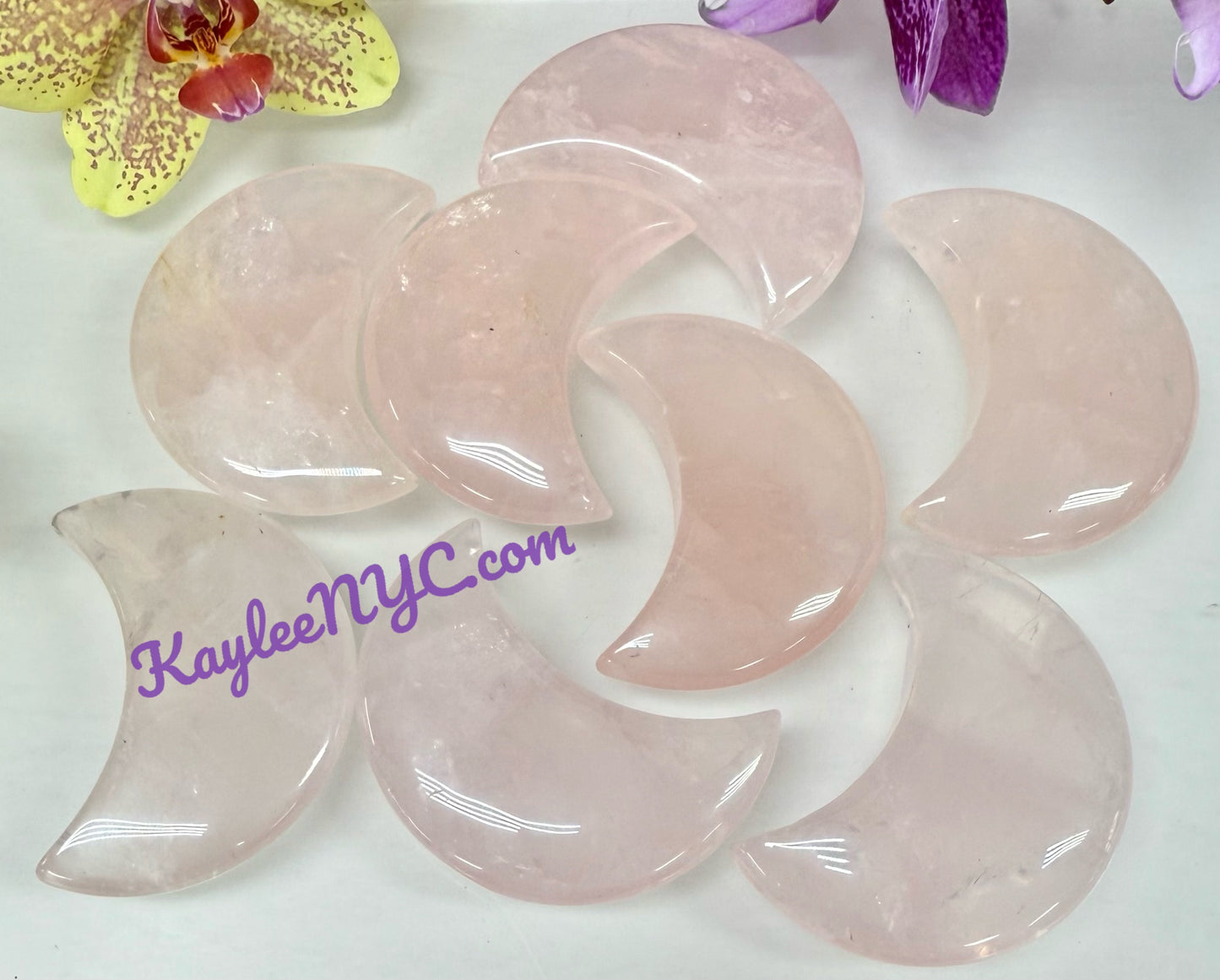 Wholesale Lot 7-8 pcs Natural Rose Quartz Moons Crystals Healing Energy